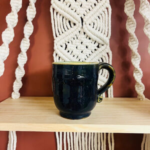 Studio Pottery Mug Hand Thrown Navy Blue Denim Green Small Signed 2011 Handmade‎